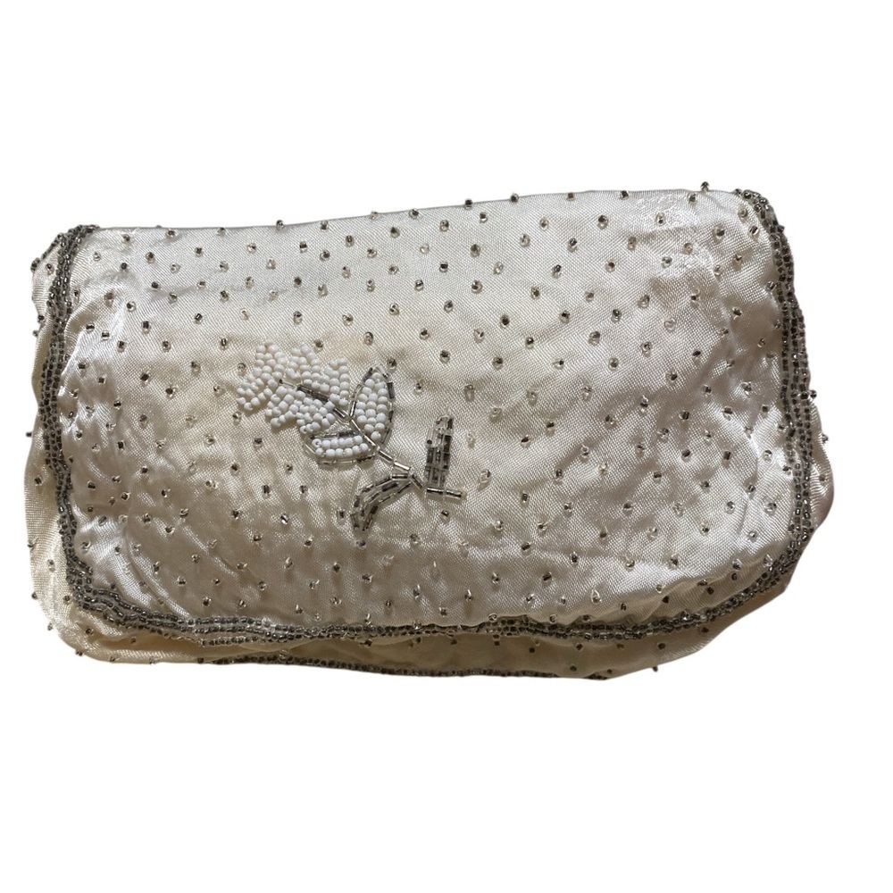 Vintage Dormar Elegant Beaded Clutch in Cream and Silver - Picture 2 of 7